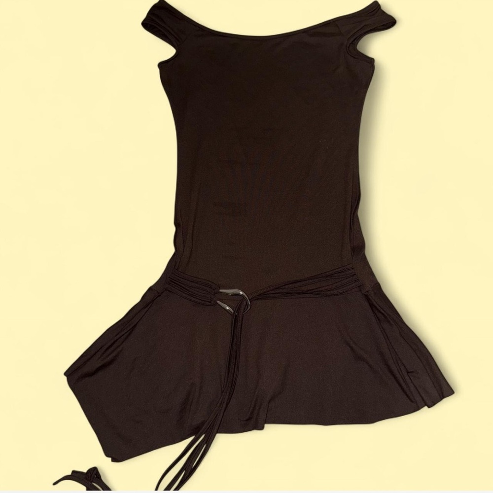 Brown Off-Shoulder belted Dress